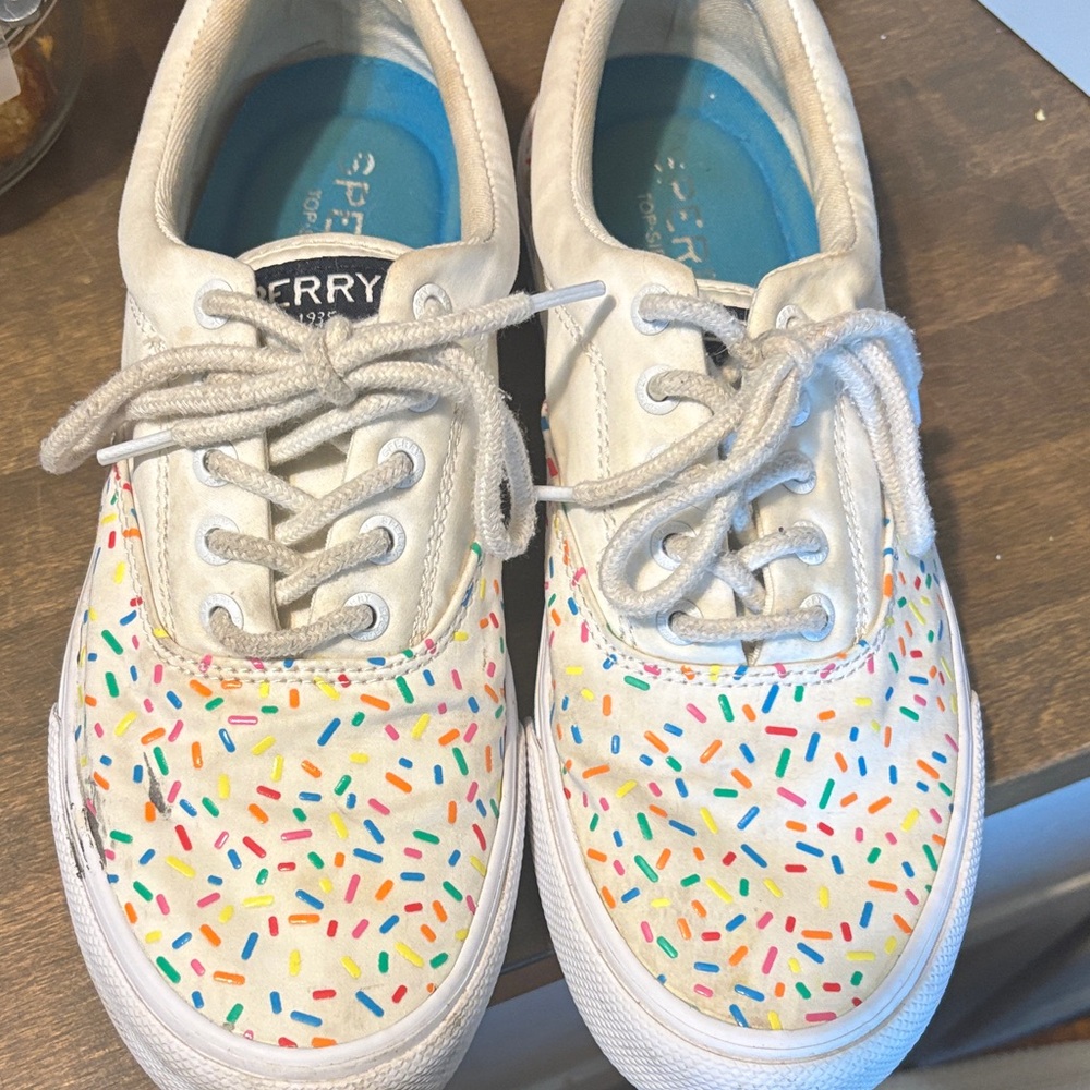 Sperry White Boat Shoes with Colorful Sprinkles